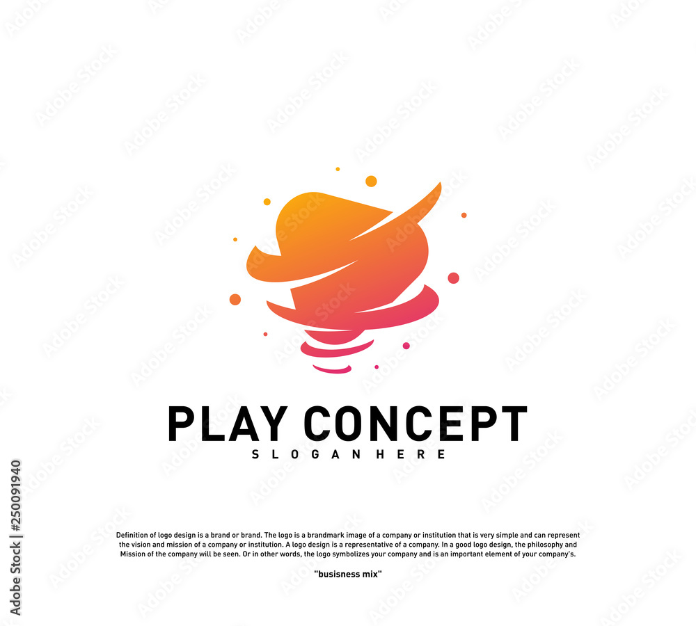 Play Tornado logo design concept. Fast Play logo template vector. Icon Symbol