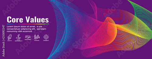 Core Values Web Header Banner image with Integrity, Mission, etc Icon Set