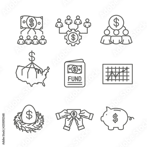 Retirement Investments and Dividend Income, Mutual Fund, IRA Icon set