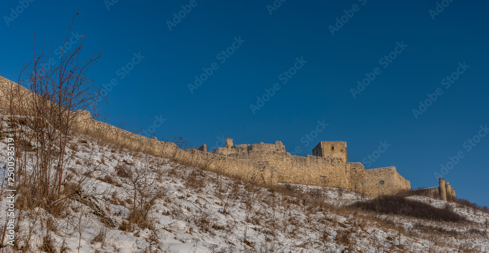 Spissky castle in east Slovakia in nice winter sunny day from down