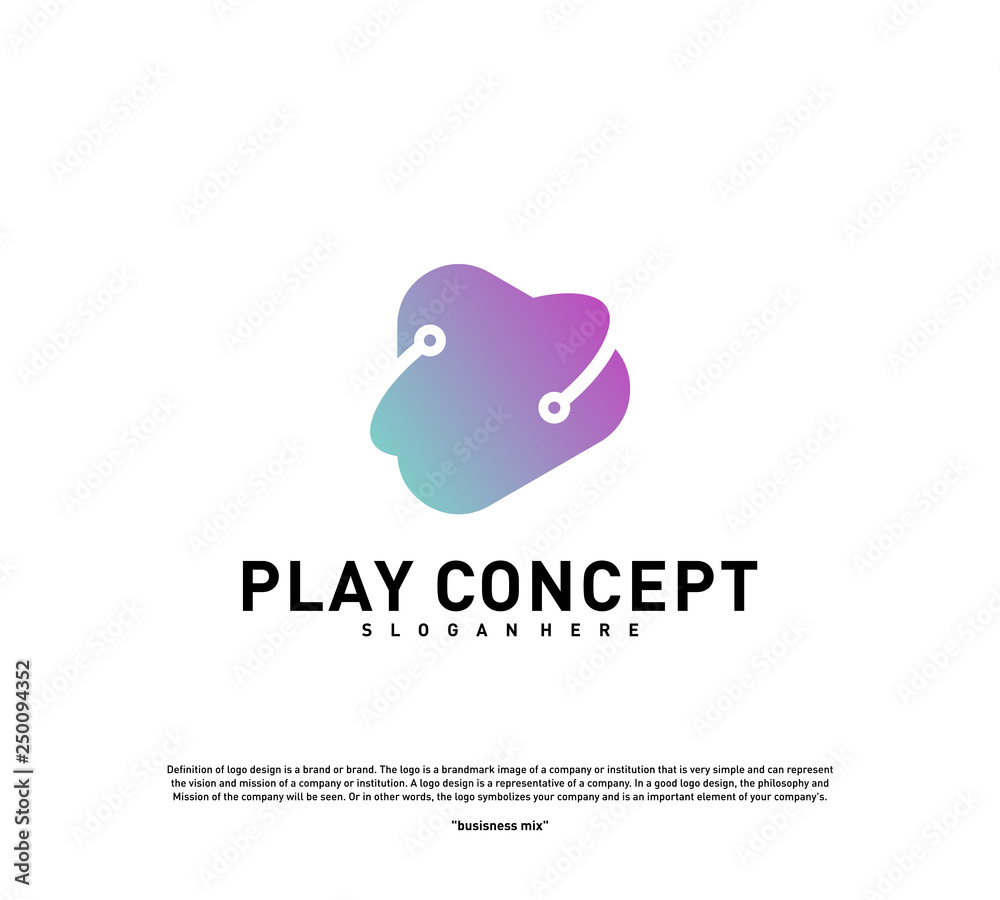 Obraz premium Play logo design concept. Planet Play logo template vector. Icon Symbol