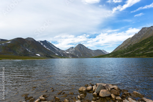 Summer landscape with mountains, Lake Hadata, Polar Urals, Yamal photo