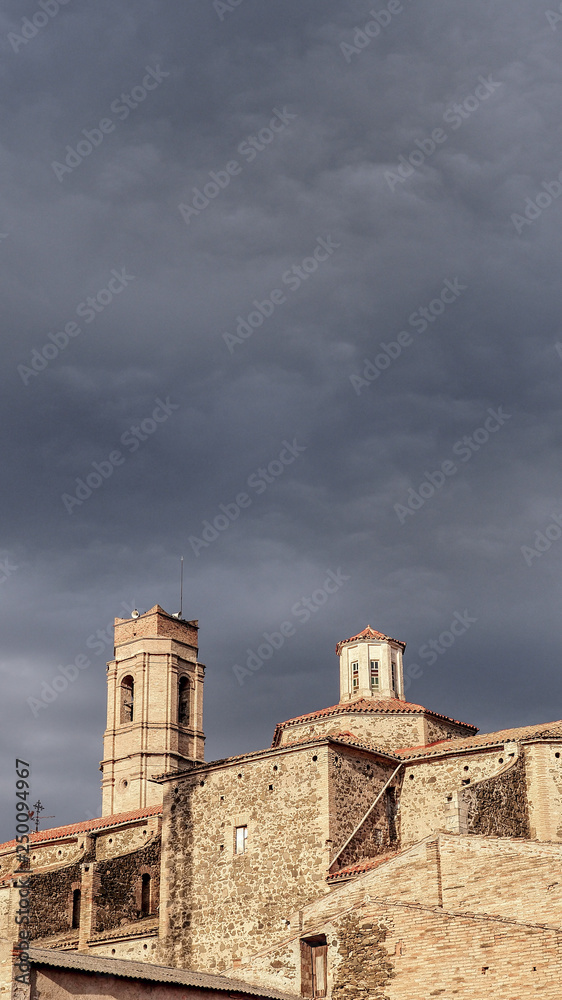 Church under stormy clouds