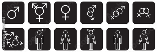 Gender identities icons set, male, female, transsexual, vector illustration