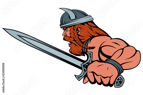 colored viking warrior with a sword in his hand, suitable as logo or team mascot, vector graphic to design