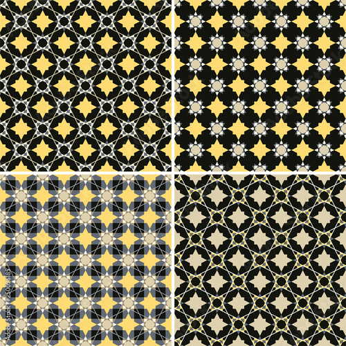 Set of four vector illustration. Seamless vector ornament of simple intersecting geometric shapes. Geometric seamless pattern.