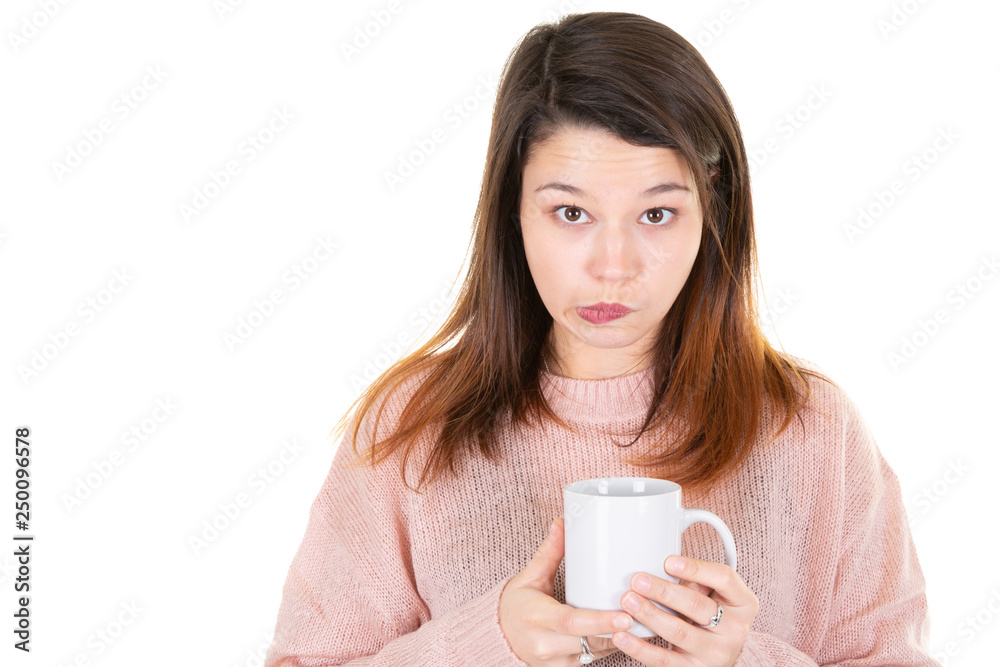 Isolated Closeup of fun mouth Woman Drinking Coffee Isolated Closeup of fun mouth Woman Drinking Coffee