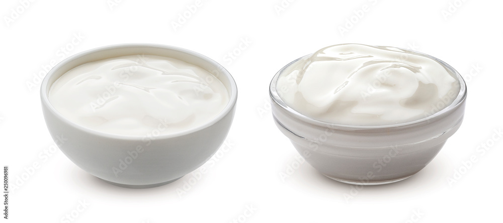 Greek yogurt in bowl isolated on white background Greek yogurt in bowl isolated on white background