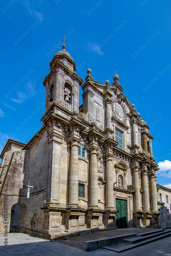 Facade of San Bartolome baroque church in Pontevedra city