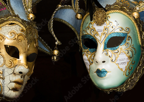 Carnival venetian masks on black background
