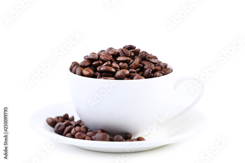 Coffee beans in cup isolated on white background