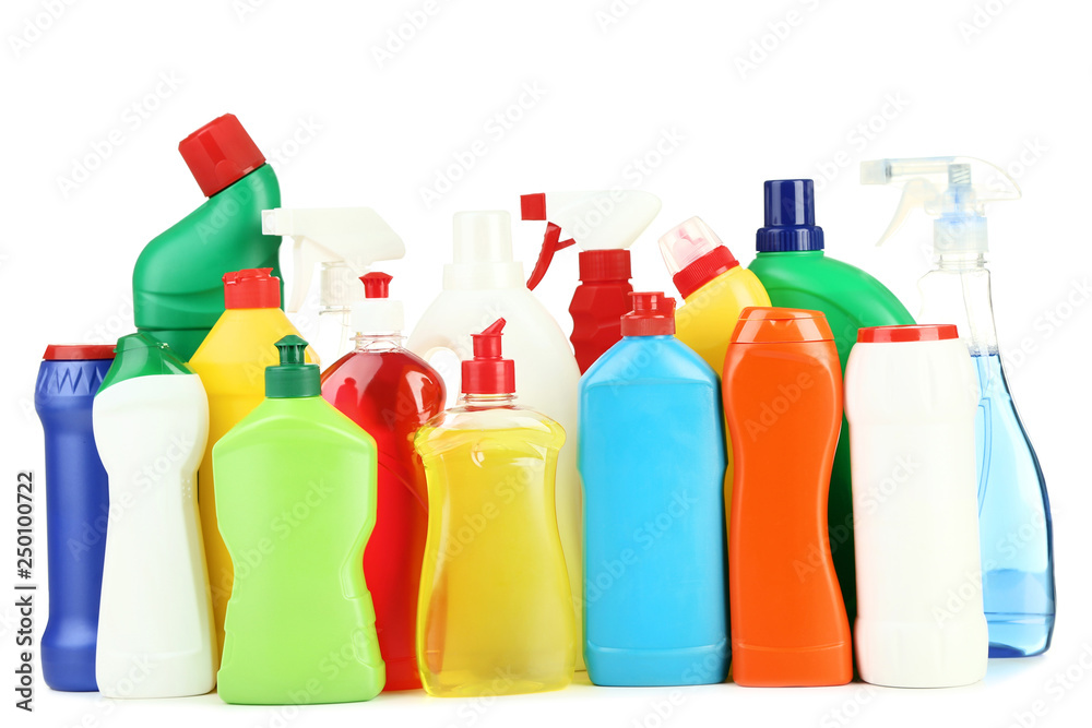 Bottles with detergent isolated on white background
