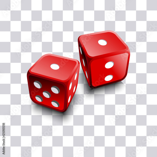 Two realistic 3D dice on transparent background vector illustration