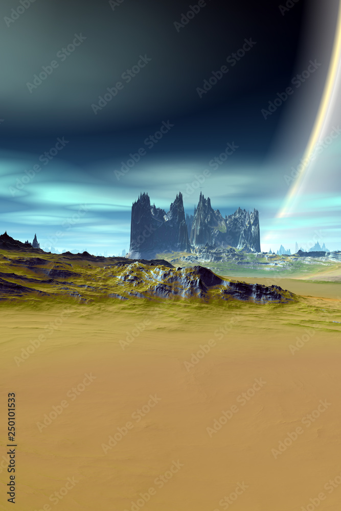 Fototapeta premium Alien Planet. Mountain. 3D rendering