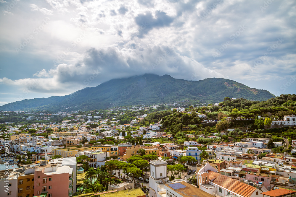 Panoramic view on picturesque port and village of Lacco Ameno, Ischia island