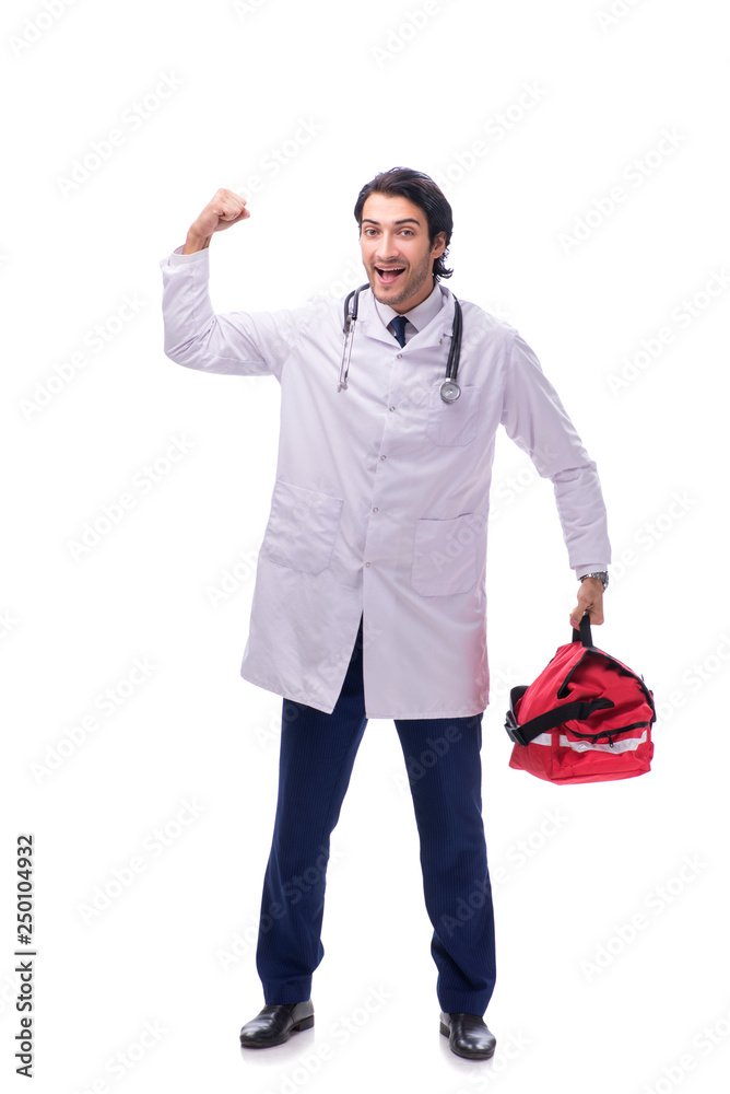 Young male doctor paramedic isolated on white Young male doctor paramedic isolated on white