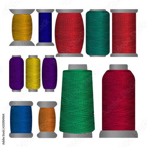 Sewing Threads on Different Shape Spools. Vector Set Isolated Coils