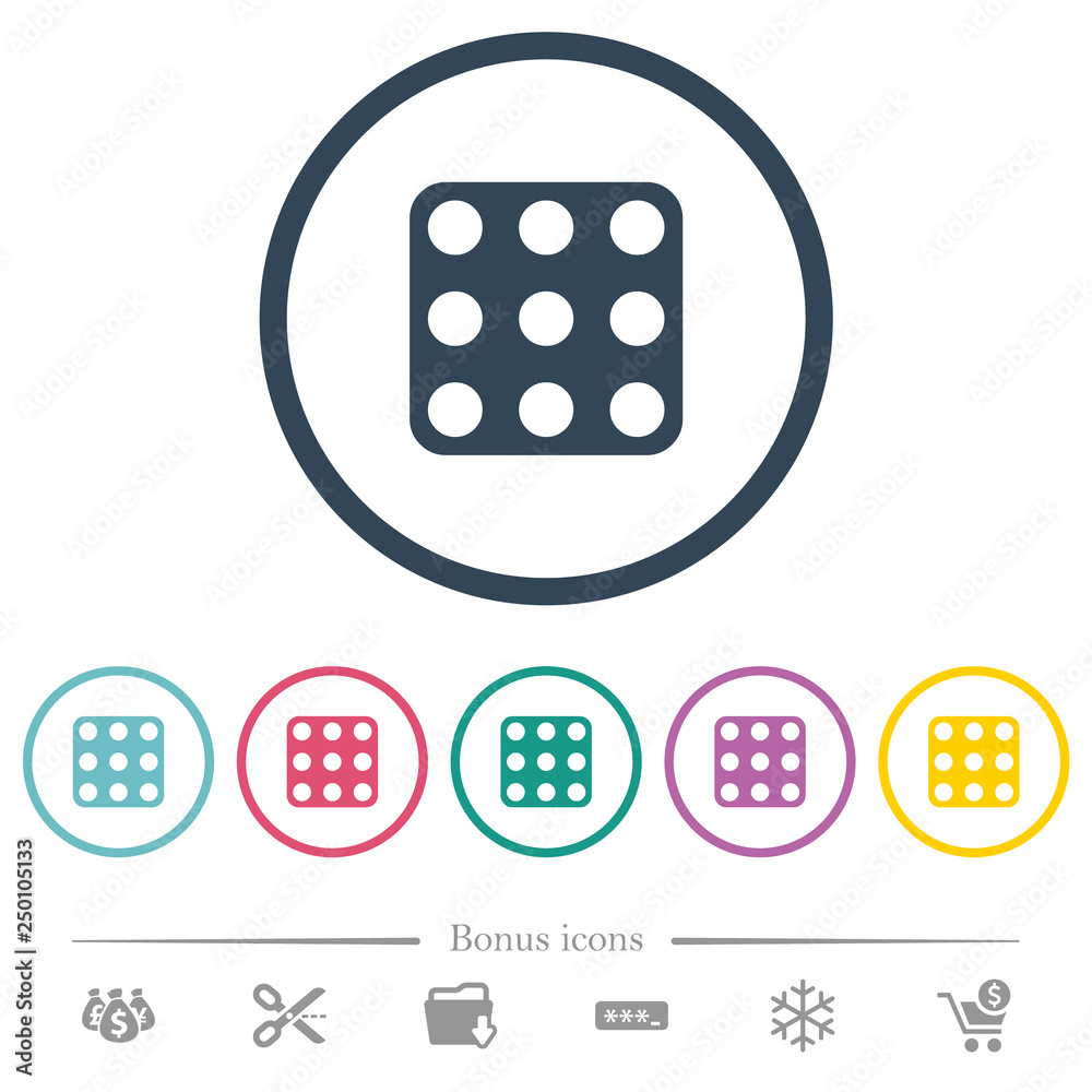 Domino nine flat color icons in round outlines Domino nine flat color icons in round outlines