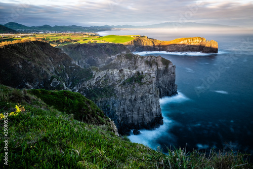 north cliffs at sunrise of sao miguel, azores