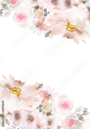 Greeting card with watercolor flowers handmade. © Karma