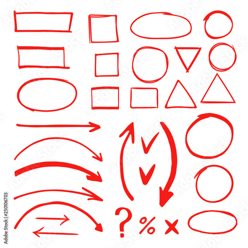 Marker hand drawn doodle elements vector illustration. Marker drawing highlighter, circle sketch stroke