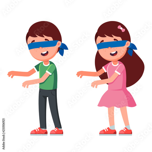 characters boy and girl with blindfold. play children's games. vector illustration