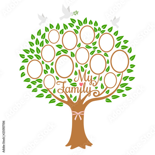 Family tree generation, genealogical tree with photo place family, community on branch, vector illustration