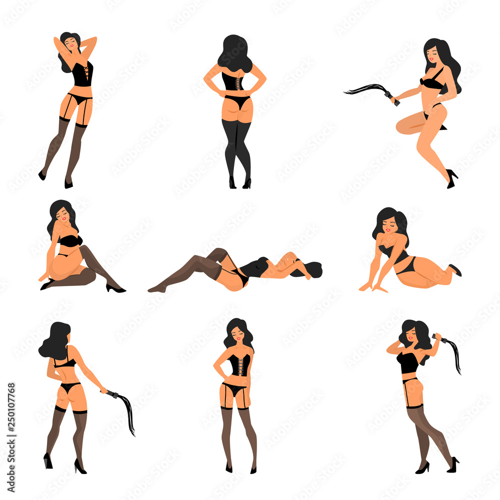 Set of sexy girls in various poses isolated on white background Stock  Vector | Adobe Stock