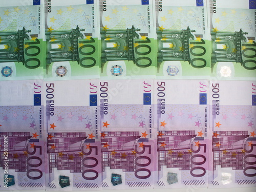 Banknotes 500 and 100 euro - texture for background photo