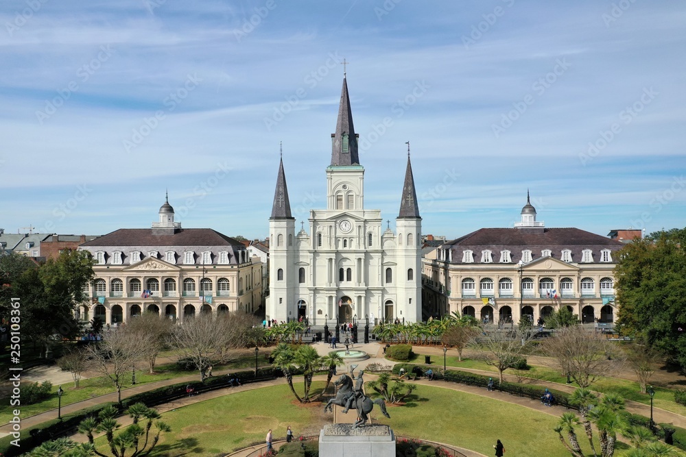 st louis cathedral new orleans drone aerial