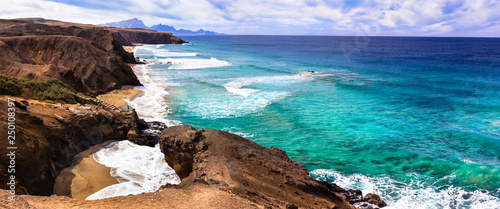 Wild beauty and unspoiled beaches of Fuerteventura. La Pared -popular surfer's spot, Canary islands photo