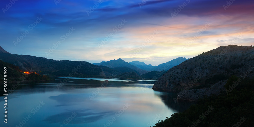 Twilight landscape with lake