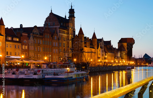 Image of night light of Moltawa River in Gdansk