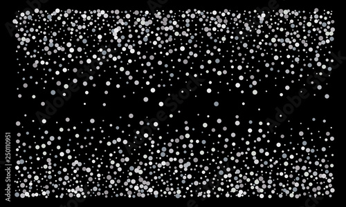 Silver shine of confetti on a black background. Illustration of a drop of shiny particles. Decorative element. Luxury background