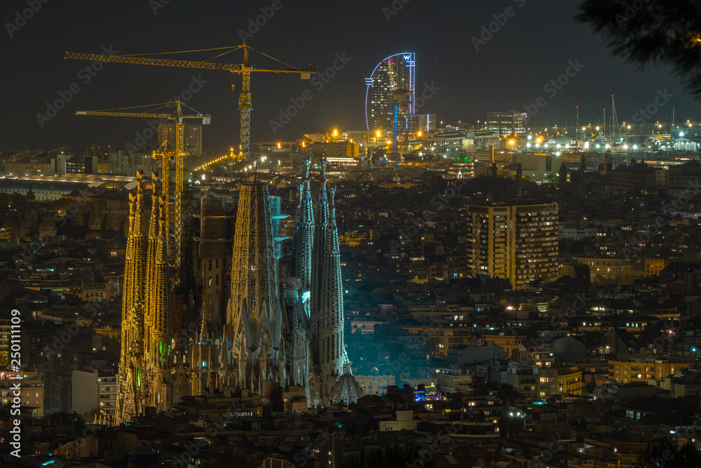 Skyline of Barcelona from the 'Bunkers del Carmel', at night