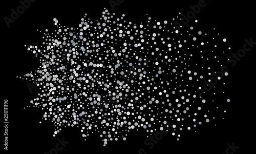 Silver shine of confetti on a black background. Illustration of a drop of shiny particles. Decorative element. Luxury background
