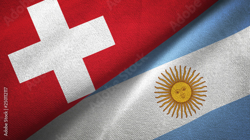 Switzerland and Argentina two flags textile cloth, fabric texture