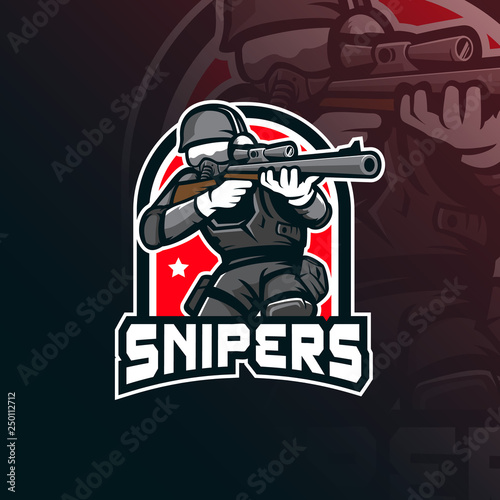 sniper vector mascot logo design with modern illustration concept style for badge, emblem and tshirt printing. sniper illustration for sport team.