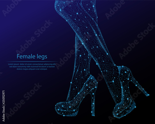 Abstract image female leg in the form of constellations and starry sky, consisting of points and lines.