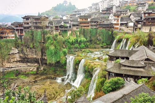 Furong Ancient Town, Hibiscus Town with the great waterfall in Xiangxi Hunan, China.