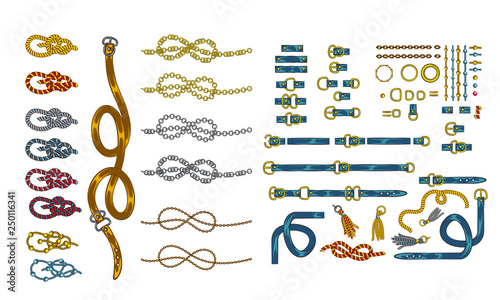 set on chain straps braids and pendant jewelry print on fabric straps, clasps straps chain nautical knots and ropes 80s Opulence