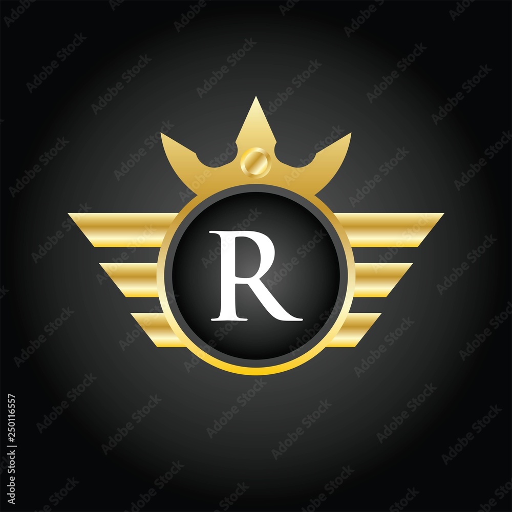 Modern R Circle Crown Logo Illustration, Vector. Modern R Circle Crown Logo Illustration, Vector.