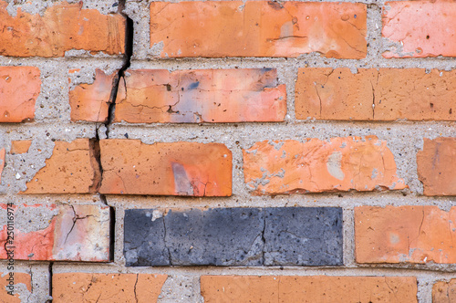 brick wall with a large crack