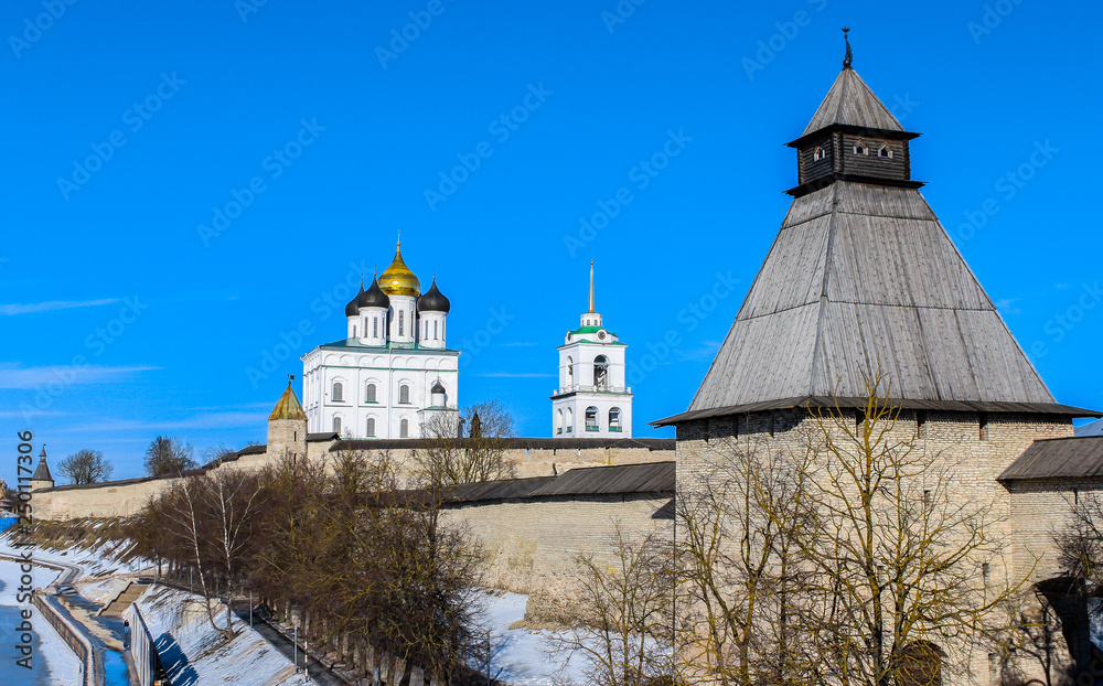 The Pskov Kremlin and Trinity Cathedral. Russia