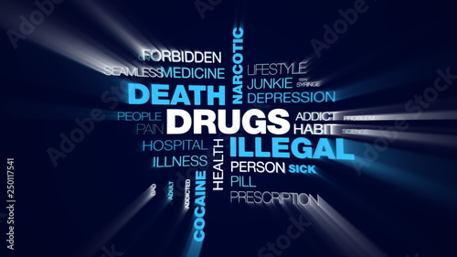 drugs illegal death narcotic overdose injection addiction problems heroin cocaine treatment animated word cloud background in uhd 4k 3840 2160.