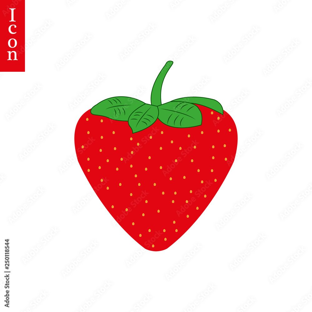 Fototapeta premium Red strawberry with green leaves. Vector. ILLUSTRATION.