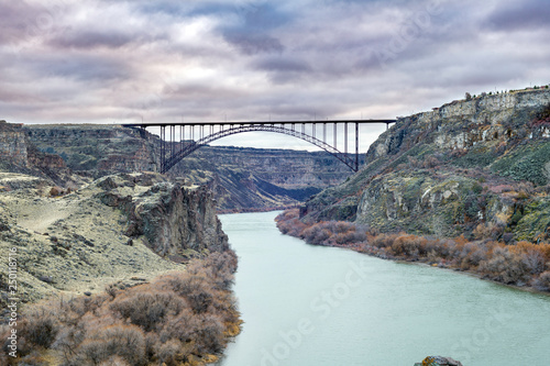 Iconic Prine Bridge on the Snake river in Idaho on a winters morning