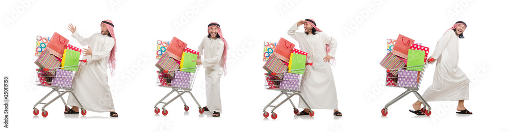 Arab man doing shopping isolated on white Arab man doing shopping isolated on white