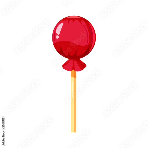 Lollipop colorful sweet. Round candies on stick in bright color packaging. Sugar sweet food dessert caramel. Vector illustration, isolated, cartoon style, icon