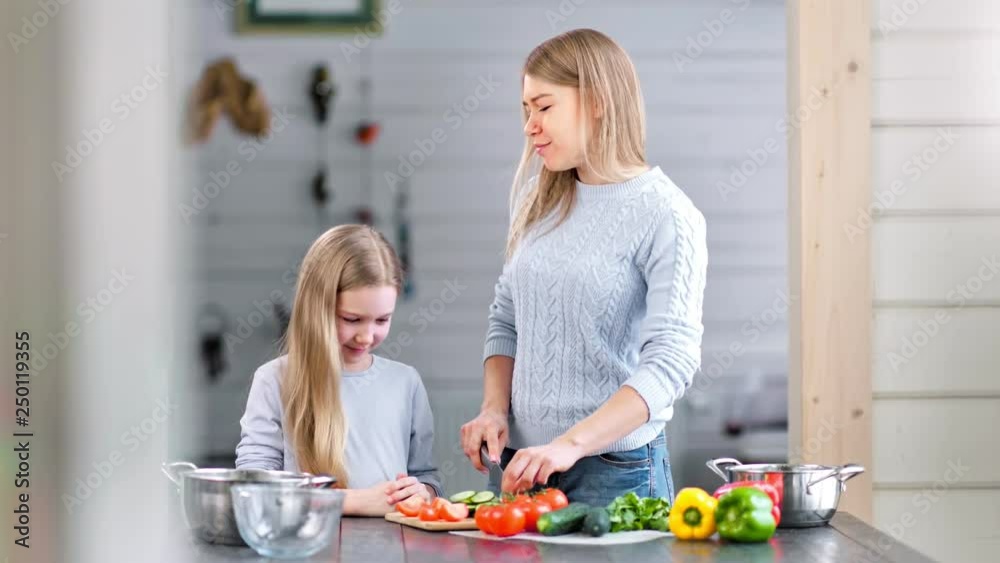 Happy family - mother and her daughter are preparing a dinner together Happy family - mother and her daughter are preparing a dinner together